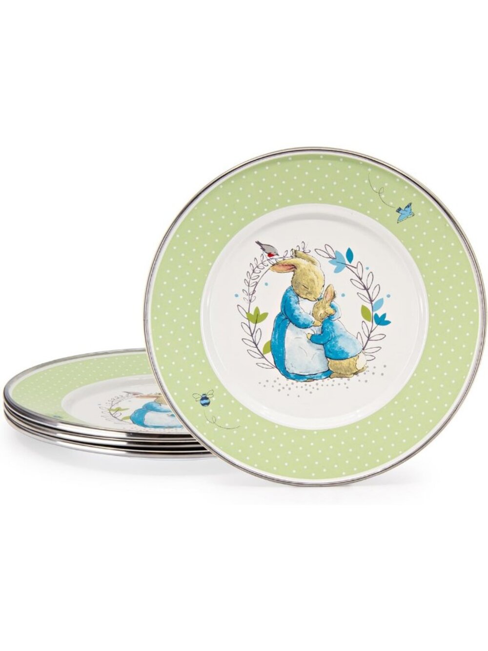 Colorful Enamelware Child Plates Set of 4, 8.5" Polka Dot Design, Durable & Fun